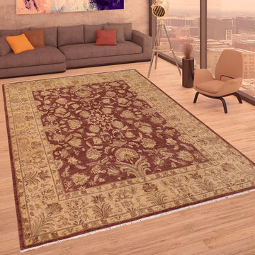 handmade Traditional Kafkaz Chobi Ziegler Brown Tan Hand Knotted RECTANGLE 100% WOOL area rug 8 x 10